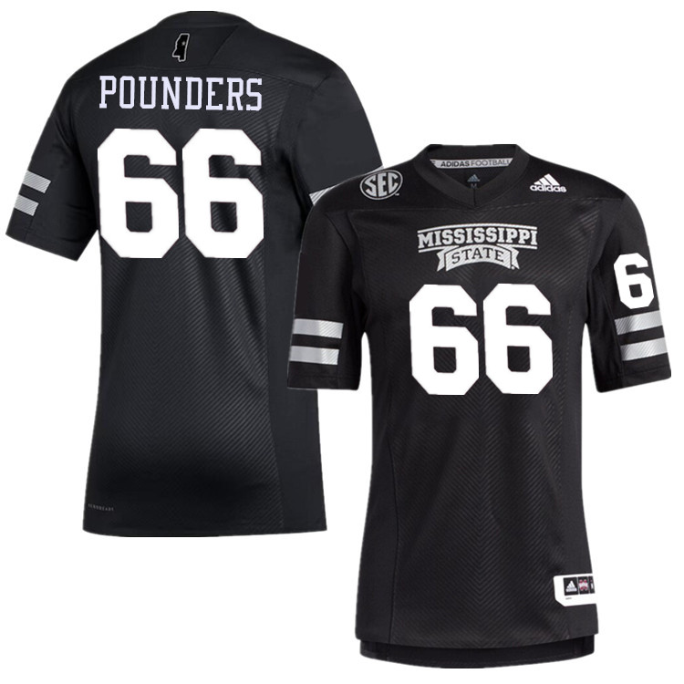 Men #66 Makylan Pounders Mississippi State Bulldogs College Football Jerseys Stitched-Black